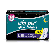 Whisper Maxi Nights Wings Heavy Flow Sanitary Pads for Women, XL 15 Napkins